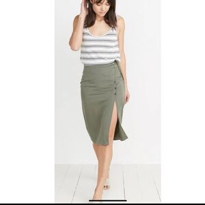 Marine Layer Layla Wrap Midi Skirt -Dusty Olive - Midi Side Slit - Small - NWT